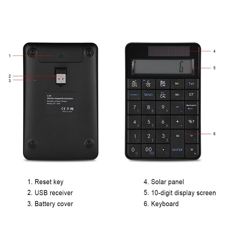 FOSA Compact USB keypad with Display Calculator Function, 29 Keys Portable Number Pad Mini Solar Power Smart Keypad & Office Calculators with LCD Display for Laptop PC - Image 3